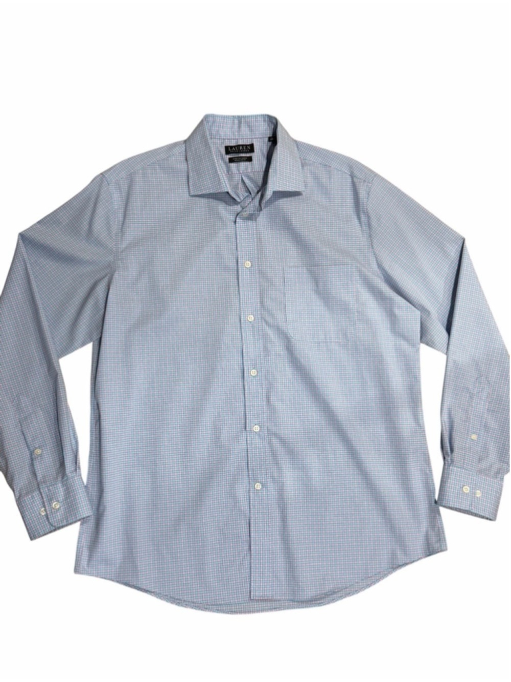 Lauren Ralph Lauren Men's XL Regular Fit Light Blue Micro-Check Dress Shirt